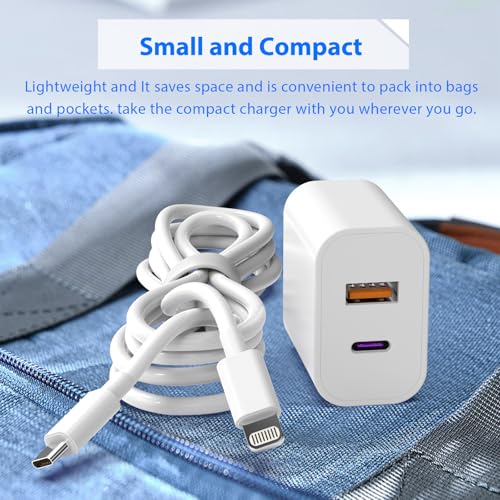 iPhone Charger, 2 Pack 20W Dual Port USB Fast Wall Charger Block, (2-Pack 6FT&10FT Super Fast Charger Cable Included) USB C Charger for iPhone 14 13 12 11 Pro Max XR XS X,iPad More