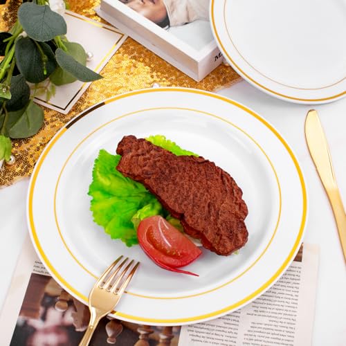 FLOWERCAT 100PCS Black Plastic Plates - Heavy Duty Black Disposable Plates for Party/Wedding - Include 50PCS 10.25inch Black Dinner Plates and 50PCS 7.5inch Black Dessert/Salad Plates