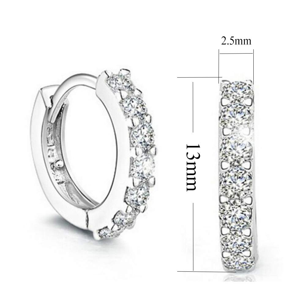 925 Sterling Silver Hoop Earrings for Women | Small Zircon Inlay Hoops Stud Earring Fashion Jewelry Gift (one row zircon)