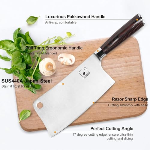 imarku Cleaver Knife 7 Inch Meat Cleaver - SUS440A Japan High Carbon Stainless Steel Butcher Knife with Ergonomic Handle, Ultra Sharp, Useful Kitchen Gadgets for Home and Restaurant