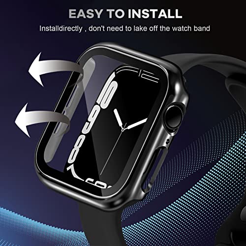 ORIbox Hard PC Case with Tempered Glass Screen Protector Compatible with Apple Watch Series 3 and Apple Watch Series 2, Full Coverage, Ultra-Thin HD Bumper Protective Cover, Black