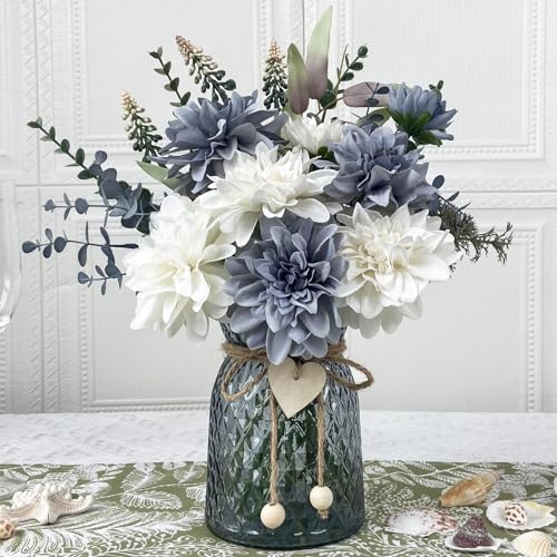 SHINFHOMF Fake Flowers with Vase,Silk Artificial Flowers in Vase,Fake Plants and Faux Flower Arrangement for Centerpiece Kitchen Table Decorations,Home Decor