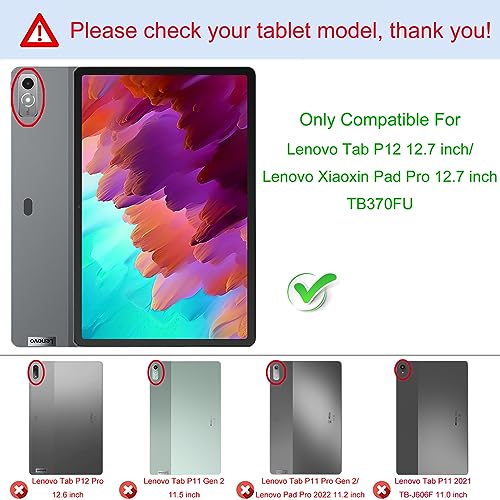 DWaybox Tablet Case for Lenovo Tab P12/Lenovo Xiaoxin Pad Pro 12.7 inch TB370FU, [Kids Friendly], Lightweight EVA Shockproof Handle Stand Protective Cover -Black