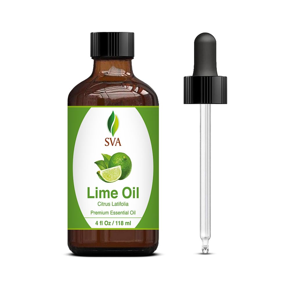 SVA Lime Essential Oil – 4 Fl Oz – 100% Natural Lime Oil - for Diffuser, Hair Care, Face, Skin Care, Aromatherapy, Scalp and Body Massage, Soap and Candle Making - with Dropper