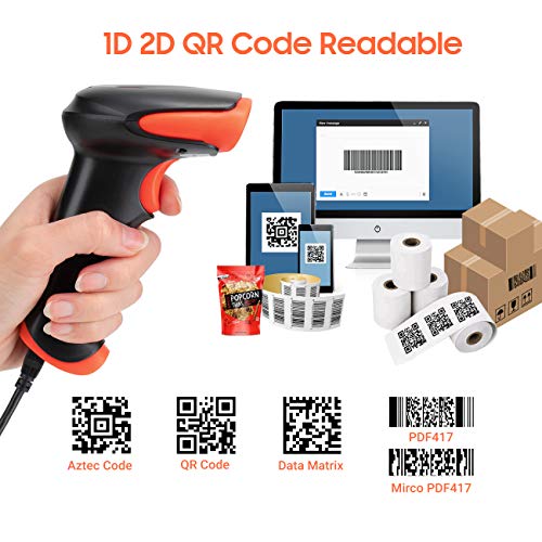 Tera Pro Wireless 2D QR Barcode Scanner 3 in 1 Bluetooth & 2.4GHz Wireless & USB Wired Connection Connect Smart Phone Tablet PC Image Bar Code Reader with Vibration Alert Model HW0002-O