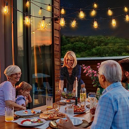 KNONEW Outdoor String Lights with Dimmer, 32.8FT Outside Patio Lights Dimmable 15 Shatterproof ST38 Bulbs Waterproof UL Listed Hanging Light forr Bistro, Porch, Deck, Backyard, Balcony