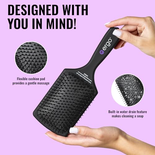 Ergo Ionic Paddle Hair Brush – Large Polishing Brush for Long-Lasting Shine, Detangling Brush for Wet & Dry Hair Care, Hair Styling Tool for Blow Drying (ER1000)