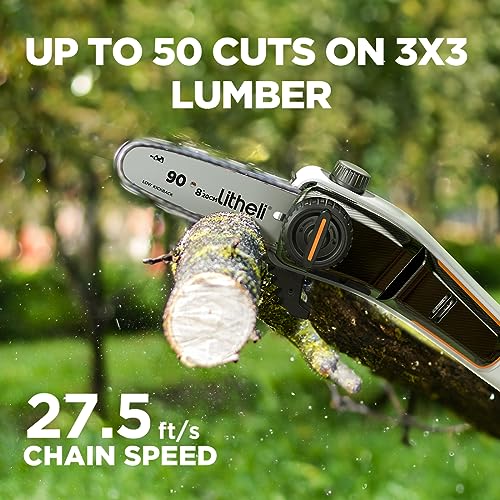 Litheli U20 Pole Saw for Tree Trimming, 8'' Electric Cordless Pole Saws, Battery Tree Trimmer 27.5ft/s Cutting Speed with 2.5Ah Battery for Branch Cutting, Trimming, Pruning