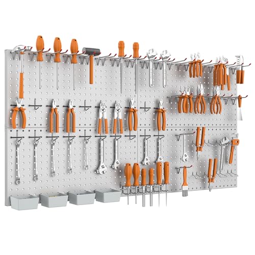 WALMANN Metal Pegboard Kit with Accessories for Wall Garage Tools Pegboard Storage System for Garage, Workbench, Shed Modular Peg Board Organizer Board with Hooks(Black)
