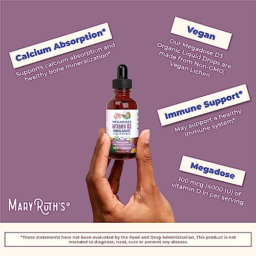 MaryRuth Organics Vitamin D3 Liquid Drops | Megadose 4000 IU | USDA Organic Liquid Vitamin D Spray for Adults & Kids | Immune Support & Bone Health | Vegan | Gluten Free | Non-GMO | 30 Servings