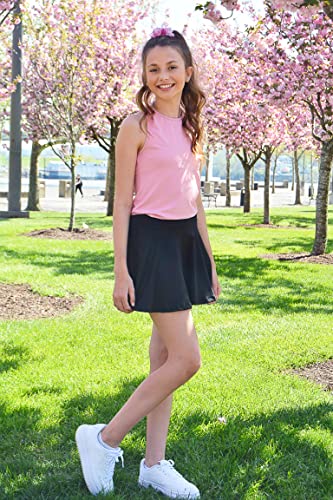 Zaclotre Skorts Skirts for Girls Elastic High Waisted Tennis Skirt with 2 Pockets Athletic Golf Workout Sports Shorts Light Pink