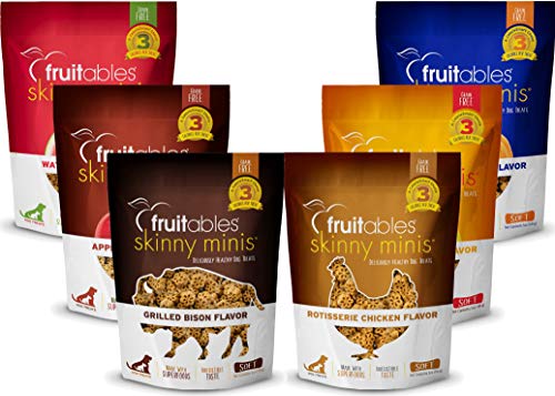 Fruitables Soft and Chewy Skinny Minis Grain Free Dog Training Treats Variety Pack of 6-1 of Each Flavor