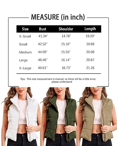 Memorose Puffer Vest for Women Winter Outwear Jacket Cropped Sleeveless Lightweight Fashion Fall Coat with Pockets White S