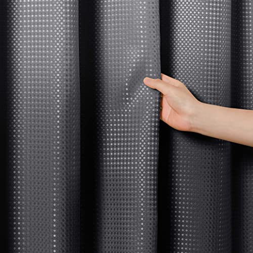 78 Inch Long Shower Curtains for Bathroom Black Polyester Ombre Waffle Fabric Long Shower Curtain 78 Length Water Repellent Shower Curtain with 12 Hooks,Machine Washable Black