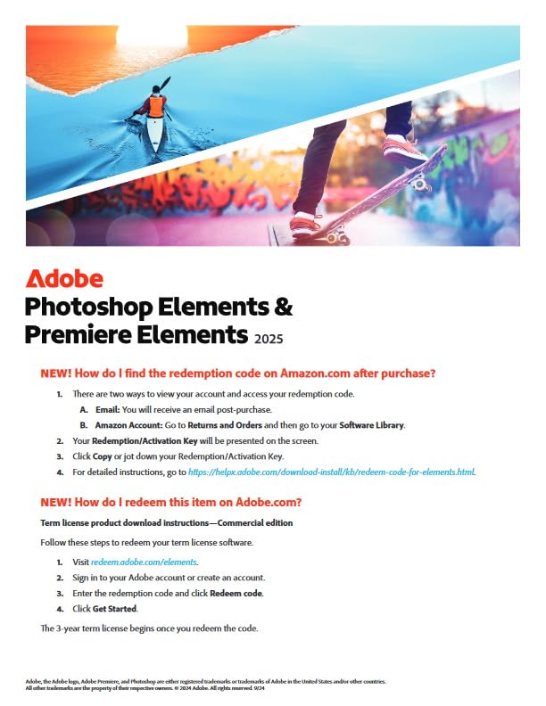 Adobe Photoshop Elements 2025 | PC/Mac | Box with Download Code | Photo Editing | 3-year term license | Activation Required