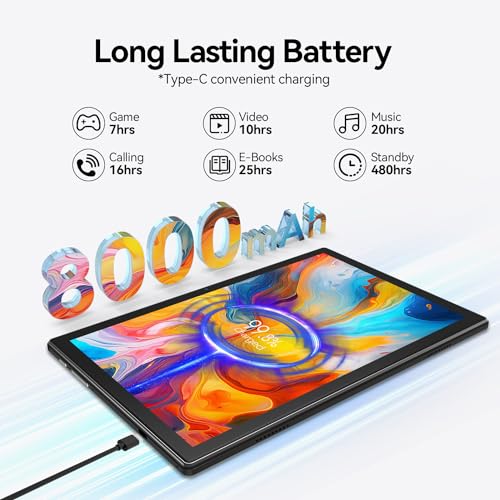 Android 13 Tablet 2024 Newest 10 inch Octa-Core Tablet, 128GB ROM+16GB RAM (8+8 Virtual)+1TB Expand, 5G WiFi Tablet with 13MP+8MP Camera, 8000 mAh Battery, 2 in 1 Tablet with Keyboard, Mouse, Case