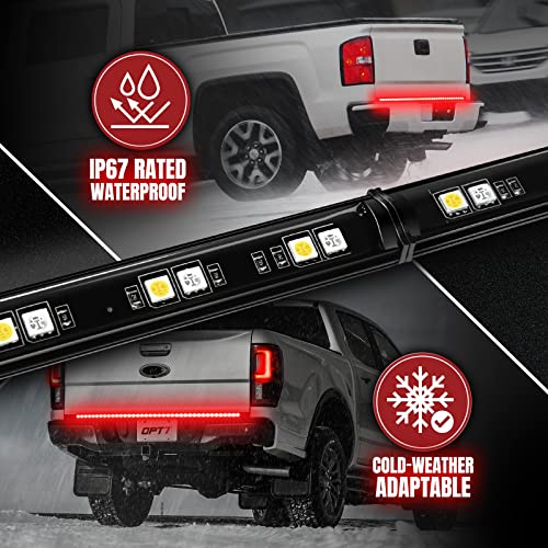 OPT7 48" Redline Parlux Standard LED Tailgate Light Bar w/Red Turn Signal - IP67 Weatherproof Rigid Aluminum Frame Light Strip for Colorado Frontier Ranger - Full Function Reverse Brake Running