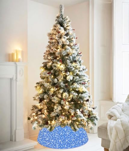 OMKSIH Christmas Tree Collar 24 Inches Baby Blue Sequin Tree Skirts for Artificial Trees Xmas Tree Base Cover Double-Layer Velvet Tree Skirt Cover Glitter Tree Stand Collar for Christmas Decorations