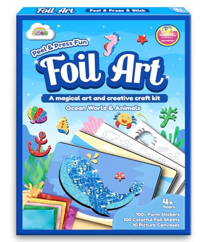 ZMLM Colorful Foil Art Fun Kids Toys - Ocean World & Animals Toy Set - Arts & Crafts Supplies for 4+ Boys and Girls - Brithday Halloween Christmas Toys or Gifts for 4 5 6 7 8 9 10 Boys and Girls