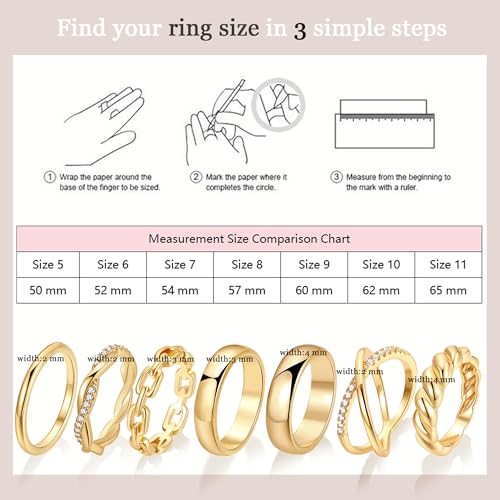 FAXHION 12 PCS Dainty 14K Gold Rings for Women, Eternity Open Chunky Twist Simulated Diamond Criss Cross Designs, Non Tarnish Gold Plated Stacking Thumb Ring, Perfect for Wedding Bands Size 5-11