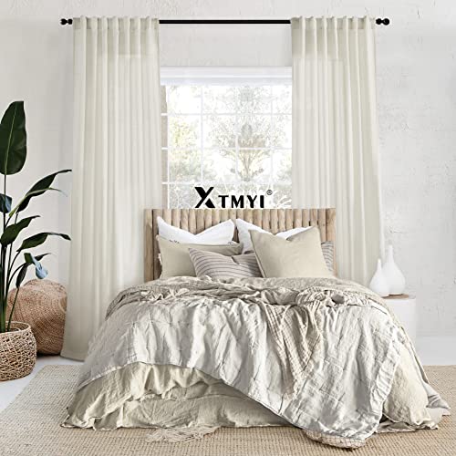 XTMYI 95 Inch Length Curtains 2 Panels Set Back Tab Linen Window Sheer Curtain Drapes for Living Room Bedroom,50x95 in Long,Cream(Ivory/Off White)