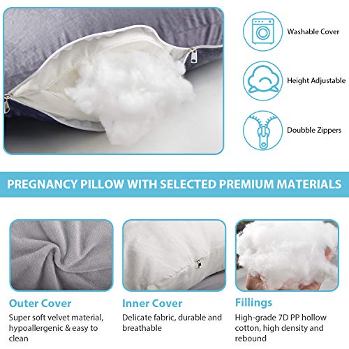 BATTOP Pregnancy Pillows for Sleeping,Full Body Maternity Pillow with Removable Cover,Support for Back,HIPS,Legs,Belly for Pregnant Women,Pregnancy Must Haves
