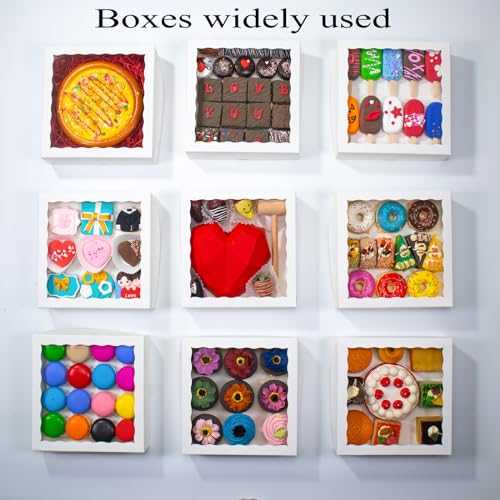 RomanticBaking 14pcs 9x9x2.5 Inches Bakery Boxes with Window Pie Boxes Breakable Heart Boxes Chocolate Covered Strawberries Boxes Cookies Boxes Cakesickle Boxes