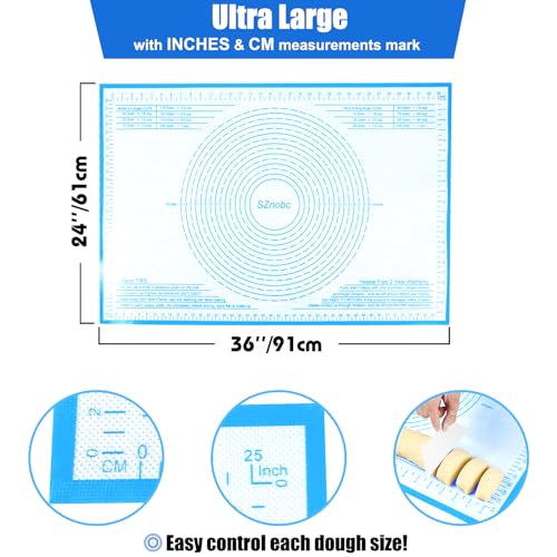 Silicone Pastry Mat 36X24 Inch Non-slip Baking Mat Perfect for Dough Mat, Counter Mat, Dough Rolling Mat, Fondant Mat, Nonstick Kneading Mat, Pizza Mat, Bread mat, Pasta Mat, Pastry Board