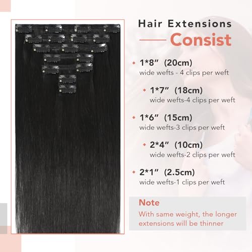 Ukira Black Hair Extensions Real Human Hair Clip in, 14 Inch 120g Jet Black Clip in Hair Extensions Real Human Hair, Natural Straight Full Head Remy Human Hair Extensions Clip in Extensions