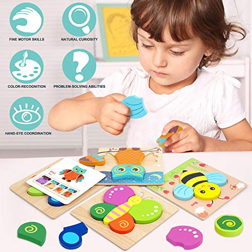 Toddler Puzzles, Wooden Jigsaw Animals Puzzles for 1 2 3 Year Old Girls Boys Toddlers, Educational Preschool Toys Gifts for Colors & Shapes Cognition Skill Learning