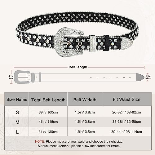 AWAYTR Rhinestone Belt for Women Men - Western Cowgirl Sequin Diamond Bling Studded Belts for Jeans Pants (100cm, 1-Black)