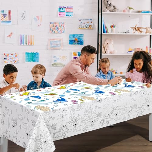 Remagr 3 Pieces Giant Ocean Coloring Poster Ocean Animals Coloring Paper Tablecloth Under The Sea Coloring Poster Table Cover for Classroom Birthday Activity Party Supplies, 54 x 108 Inches