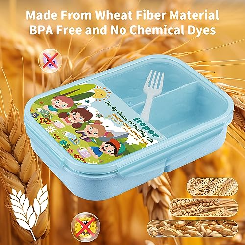 Itopor® Bento Box,Ideal Leak-Proof Lunch Box Kids,Natural Wheat Fiber Bento Box for Kids,Mom's Choice Kids Lunch Box,Microwave Safe Bento Box Adult,No BPA & Dyes Lunch Box Containers for Kids(Green)