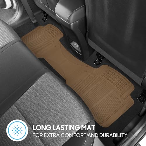 BDK All Weather Rubber Floor Mats for Cars - Fit 3 Rows Full Set, Heavy Duty Car Mats - Fit Well, Easy to Install & Clean No Slip Design - Universal SUV, Van, & Car Accessories (Beige)