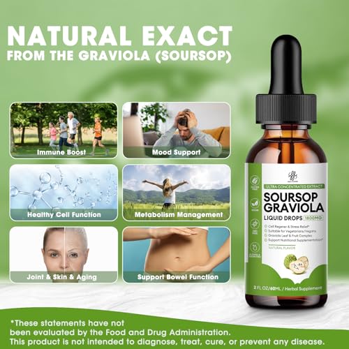 iMATCHME Soursop Graviola Liquid Drop for Cell Support & Regeneration, Immune Boost, Relax, Liver and Sleep, Soursop Bitters Liquid, Herbal Goodness, Sugar/Gluten Free, Natural Flavor, 2 Fl Oz