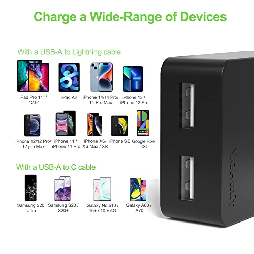 Nekmit Dual Port Ultra Thin Flat USB Wall Charger with Smart IC, Black