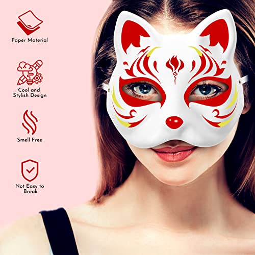 Toyvian Therian Mask Cat Masks Fox Mask Set White Paper Mask Hand Painted Blank Mask Diy Your Own Mask Cosplay Fox and Cat Animal Mask DIY Blank Masks Masquerade Accessories