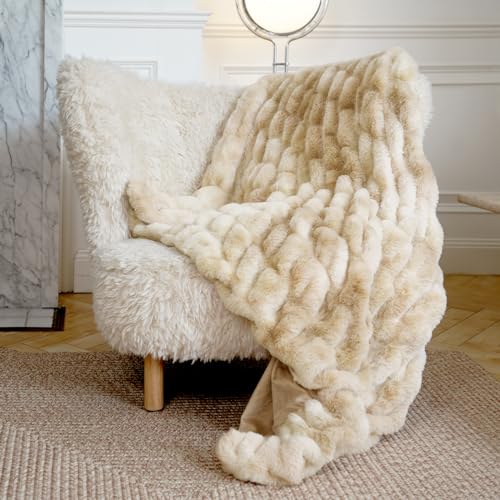 blunique Faux Fur Blanket Extra Soft, Luxury Dual-Sided Faux Fur Throw Blanket, Flannel and Faux Fur Blend, Luxury Furry Throw Blanket for Couch,50x60 Inches