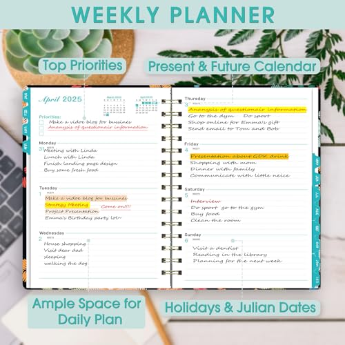 Ymumuda 2025 Planner, 12-Month Daily Weekly Monthly Planner from JAN.2025 to DEC.2025, 8.4" X 6", Spiral Planner Notebook with Stickers, Elastic Closure, Inner Pocket