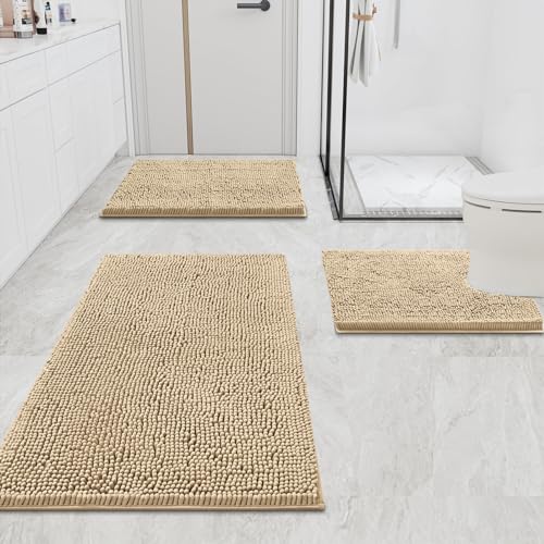 Smiry Chenille U-Shaped Toilet Bathroom Rugs, Soft Absorbent Non-Slip Contoured Rugs, Machine Washable Contour Bath Mats for Bathroom Toilet (24"x20", Yellow)