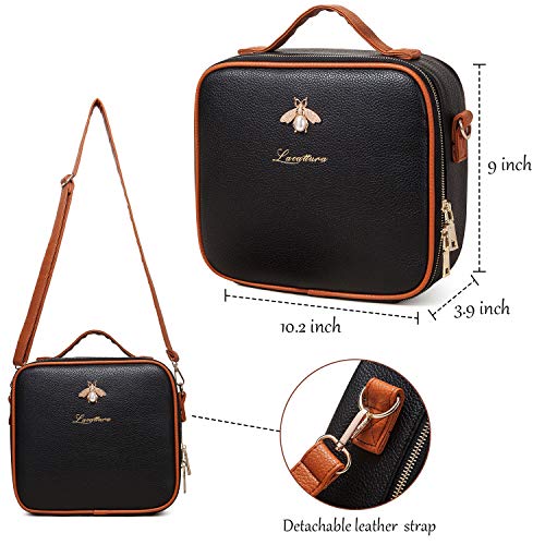 LACATTURA Travel Makeup bag, Leather Makeup Train Case Cosmetic Organizer for Makeup Brushes Toiletry Digital Accessories, Portable Artist Storage Bag With Shoulder Strap for Women lady Red