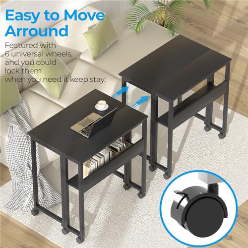 GreenForest Folding Desk Small Foldable Table with Storage Shelf,24.8 inch Rolling Computer Desk with Wheels Space Saving for Bedroom Home Office,Easy Assembly,Black