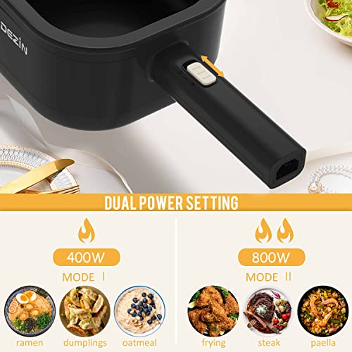 Dezin Hot Pot Electric with Steamer, 2L Non-Stick Ceramic Coating Electric Pot, Multifunction Cooker for Ramen, Portable Hot Pot with Power Control for Dorm, Office, Travel (Silicone Spatula Included)