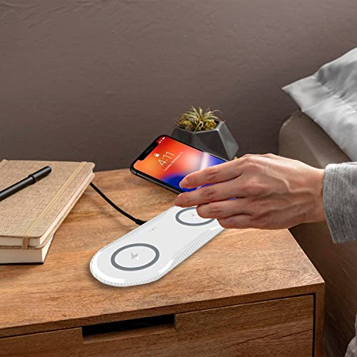 30W Wireless Charger, Vchiming 2 in 1 Wireless Charging Pad, Dual 15W Wireless Charging Station for Galaxy iPhone Airpods Buds Type C Cable Included, White