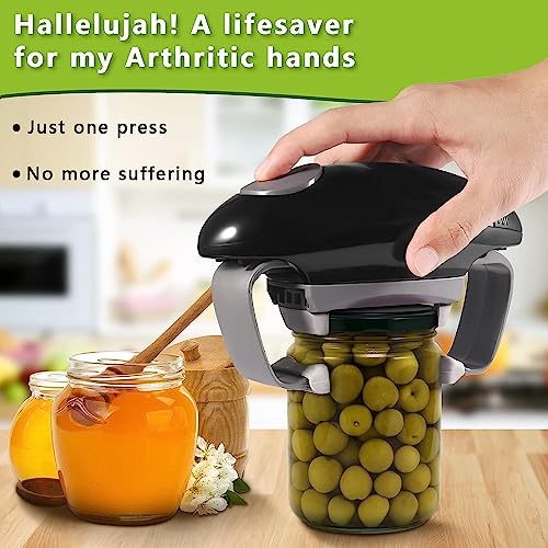 Higher Torque Electric Jar Opener for Seniors with Arthritis Fit Almost Jar Size, Strong Tough Automatic Jar Opener for Weak Hands, Hands Free Battery Operated Bottle Opener for Arthritic Hands, Black