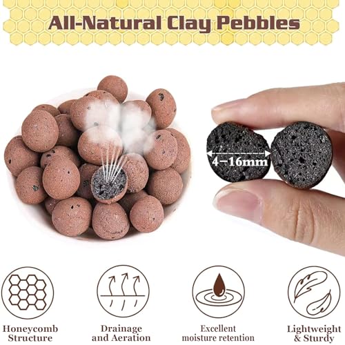 Legigo 2 LBS Organic Expanded Clay Pebbles, 4mm -16mm Light Expanded Clay Aggregate, Natural Clay Pebbles for Hydroponic & Aquaponics Growing, Orchid Potting Mix, Dutch Buckets, Drainage, Terrarium