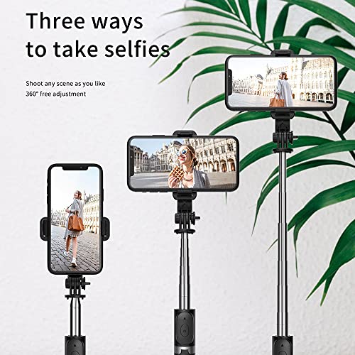 KOMI Selfie Stick Tripod,Stable Tripod Stand with Detachable Wireless Remote,Compatible with iPhone 15 Pro Max/15 Plus/14/13,GoPro, Samsung,LG,Google Smartphones(Black)