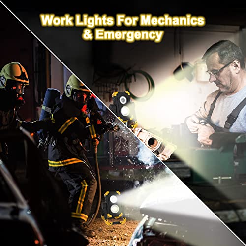 Samyoung 2 Pack Magnetic 6000 Lumen Work Light, 10 Hours Long Lasting 360°Rotating 7000K Warm Rechargeable Work Light, Folding Waterproof Led Work Light for Job Site Car Inspection Camping Emergency