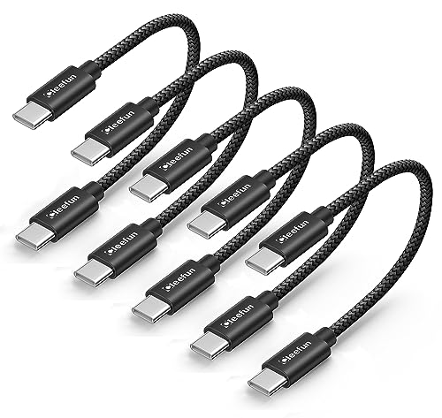 CLEEFUN 5-Pack USB C to USB C Cable 1ft, 60W USBC to USBC Cable, Type C to Type C Charger Fast Charging Cord for iPhone 15/15 Pro Max/15 Plus, for iPad/MacBook, for Samsung Galaxy S24 S23