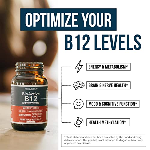 BioActive Vitamin B12 - 5000 mcg, Contains 3 BioActive B12 Forms Plus Methylfolate Cofactor - Methyl B12, Adenosyl B12 & Hydroxy B12 | Supports Energy, Metabolism & Mood | Vegan, Non-GMO (60 Servings)